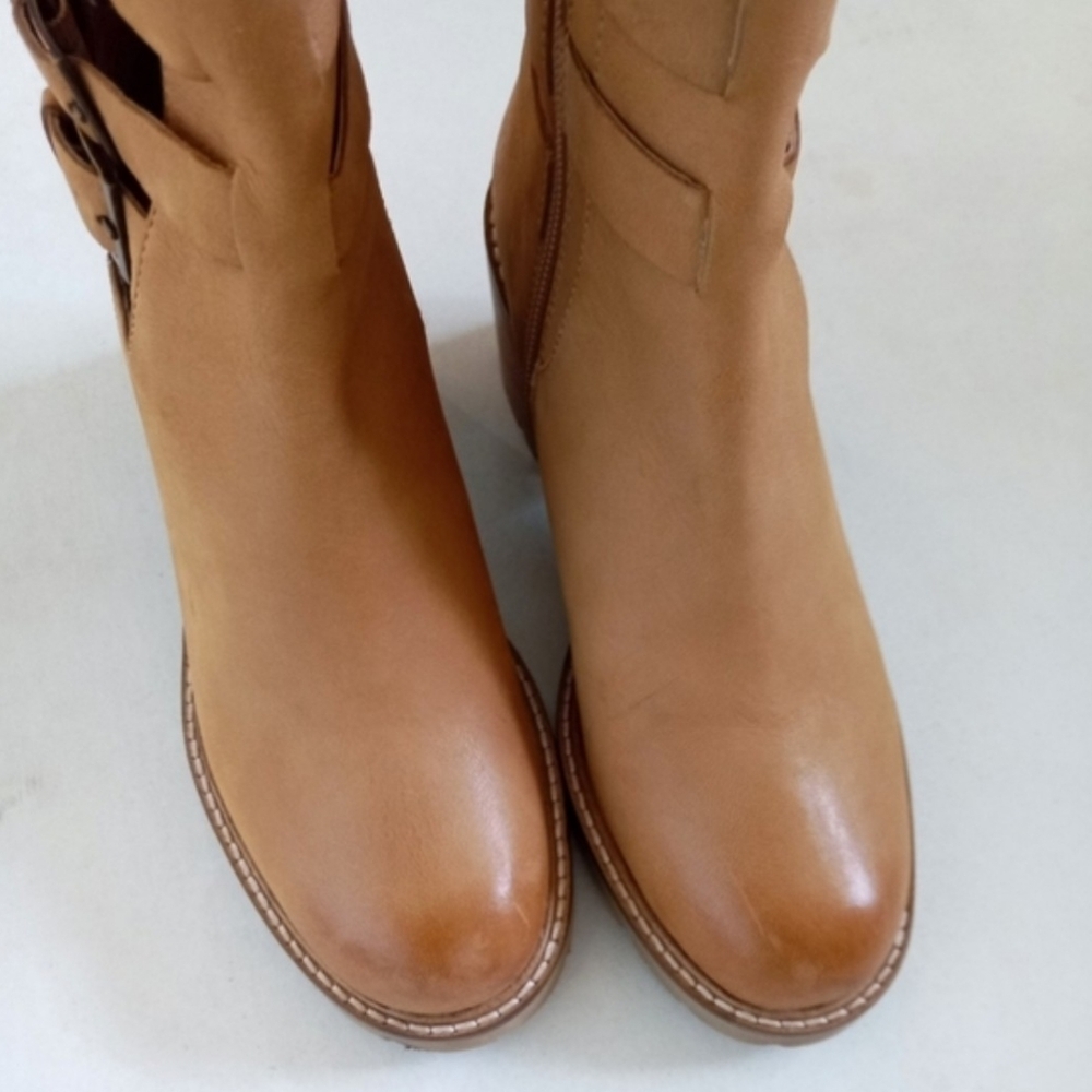 ๐ค Seychelles tan leather heeled buckle ankle boots - Picture 7 of 11